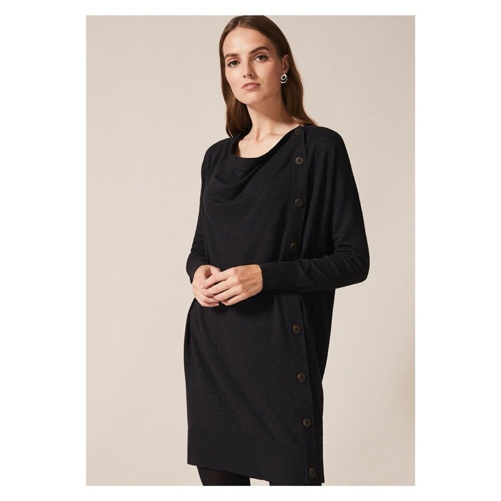 Cos Black Wool Button Front Sweater Tunic Dress S… - image 1